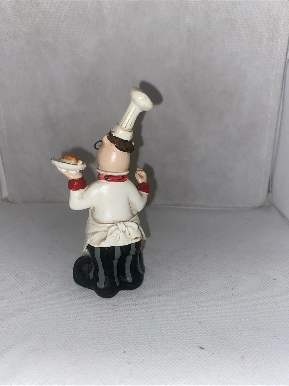 Source Unknown White and Black Ceramic Chef Figurine with Red Accents